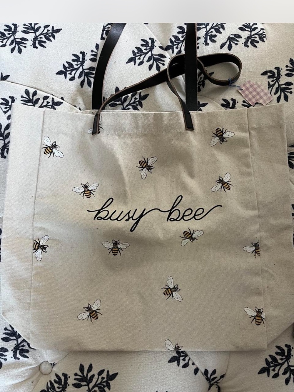 Busy Bee Canvas Tote Bag in Cream